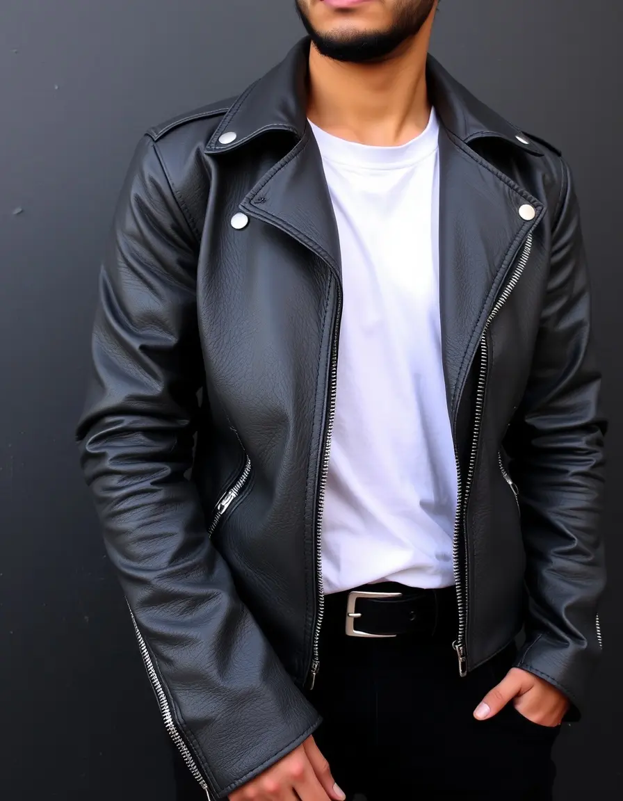 Giacca pelle uomo stile moto grigia con zip