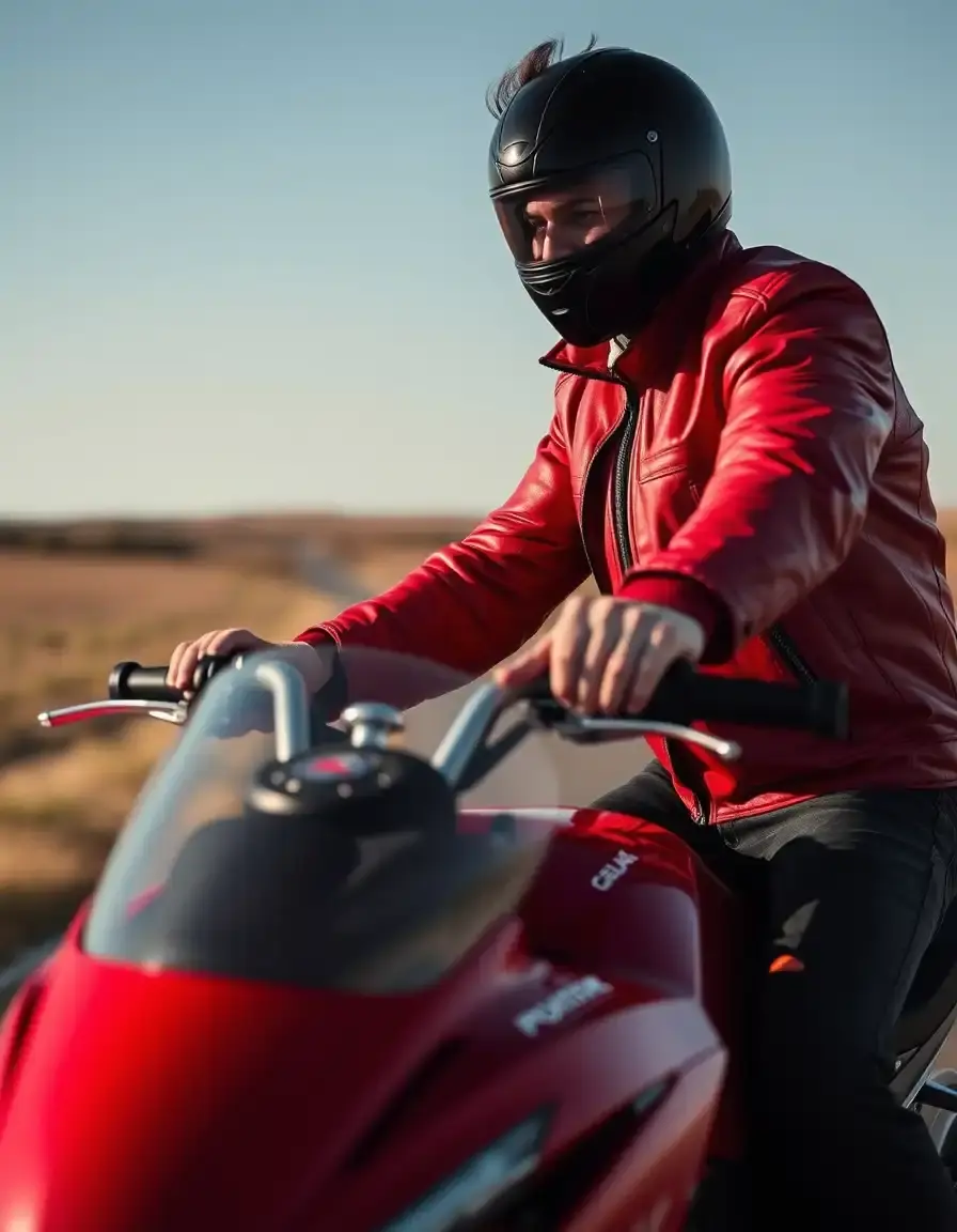 Giacca pelle uomo racing rossa tema velocità