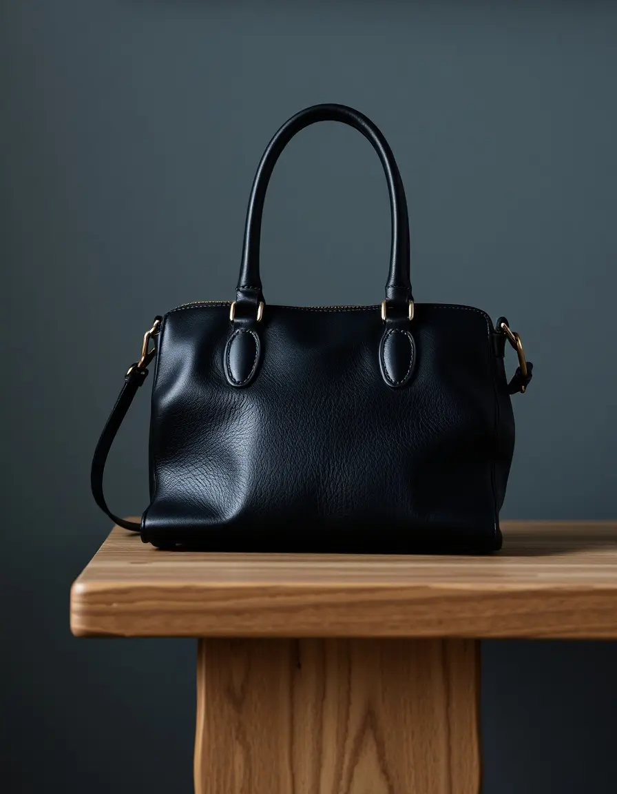 Borsa nera di pelle elegante con finitura liscia