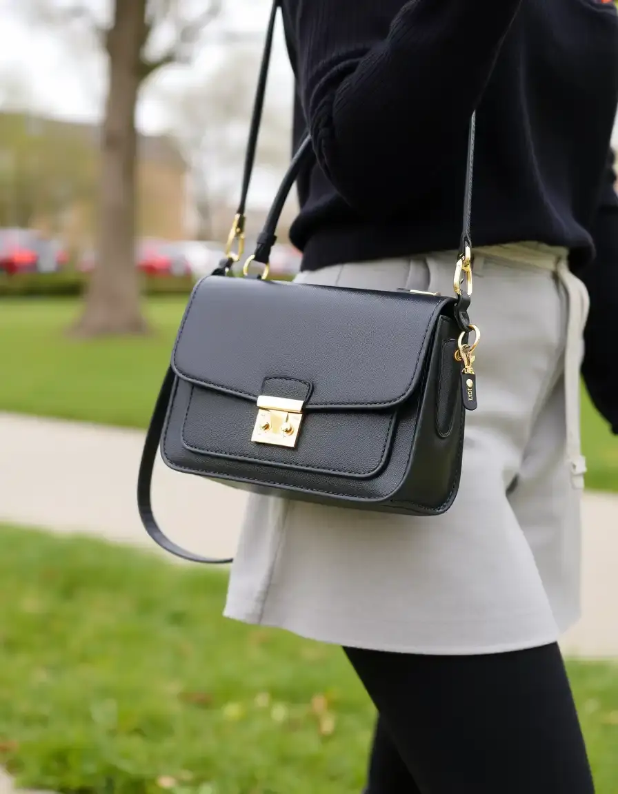 Grande borsa tote nera in vera pelle