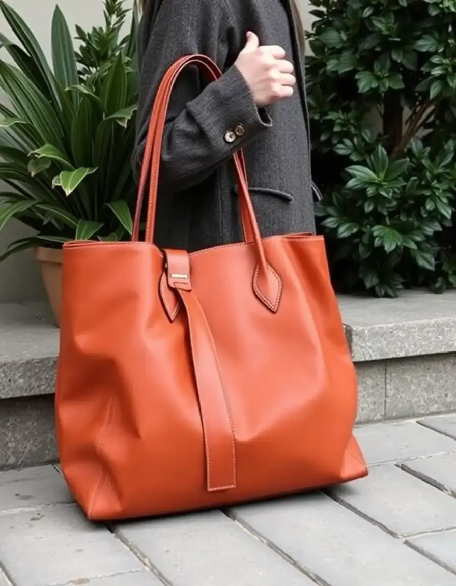 Ampia borsa tote in pelle color cuoio ideale per il lavoro