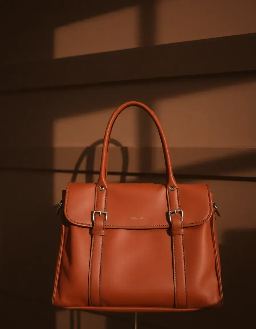 Borsa modello satchel in pelle marrone con fibbie classiche