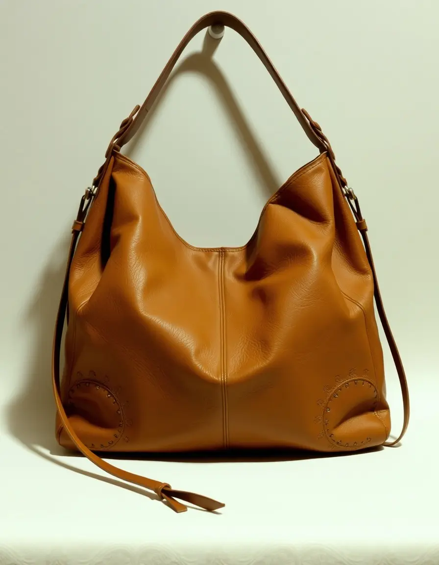 Borsa modello hobo in morbida pelle color tabacco