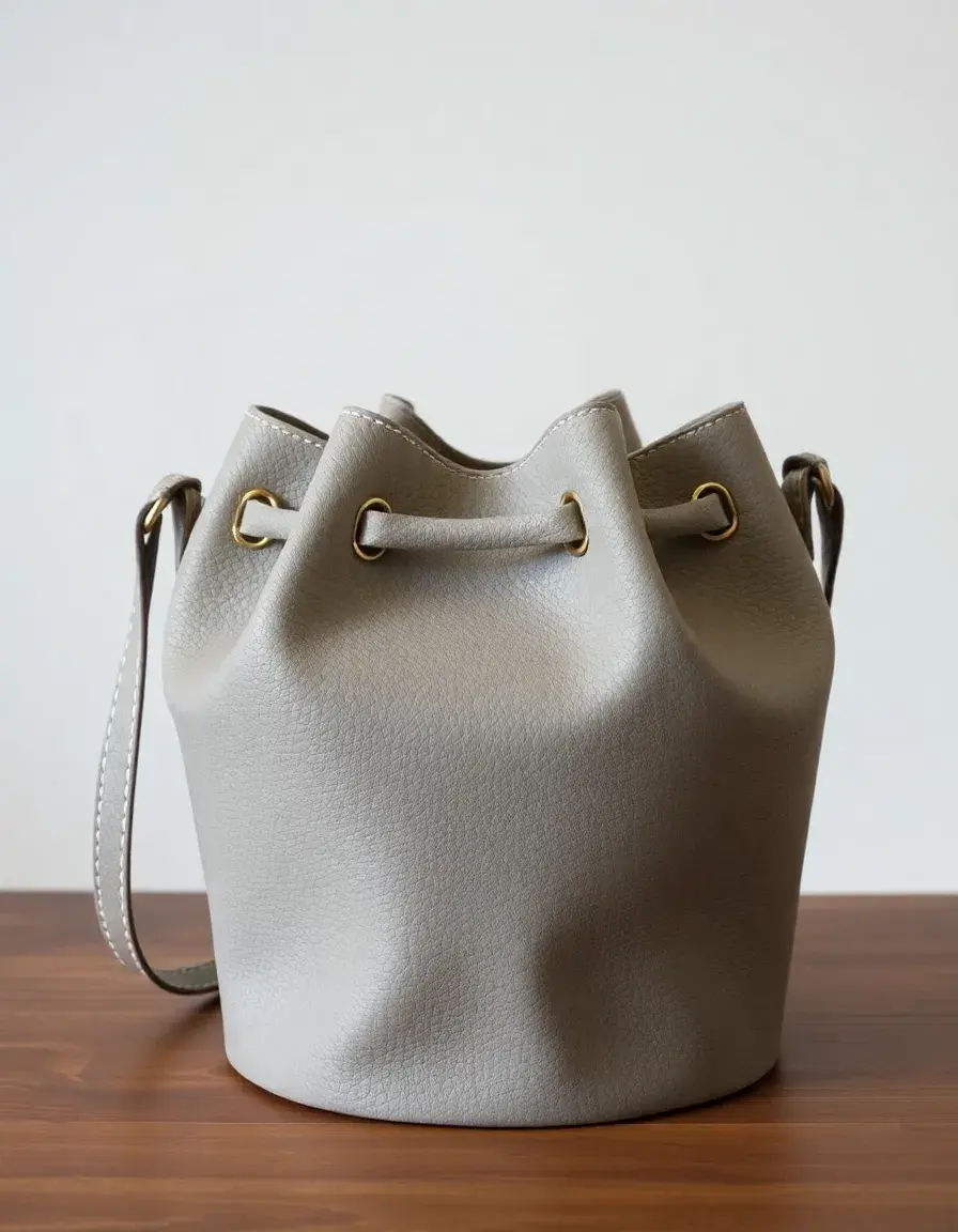 Borsa a secchiello (bucket bag) in pelle grigia con lacci
