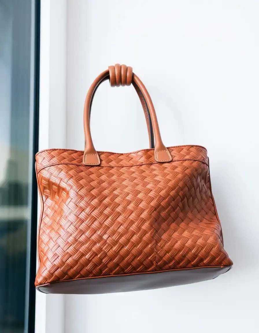 Borsa pelle intrecciata marrone a mano di alta qualità