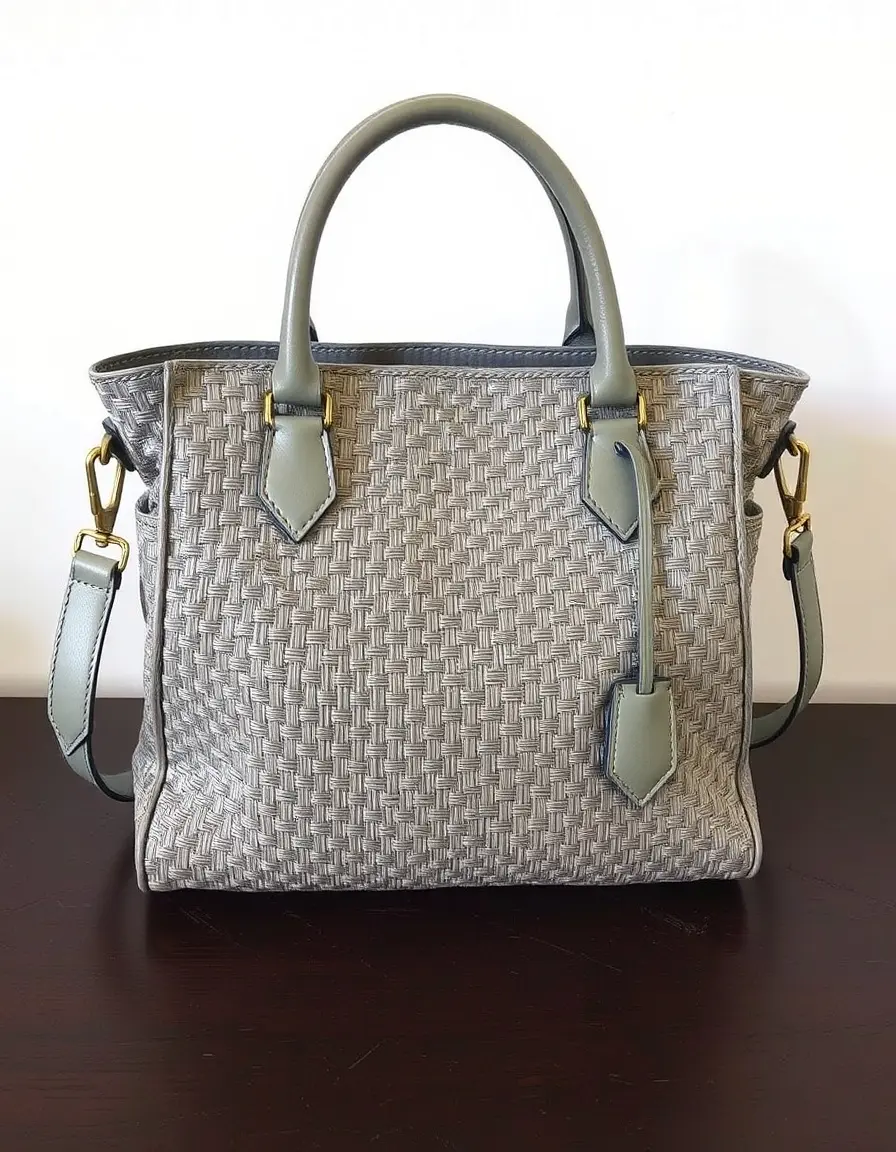 Borsa satchel grigia intrecciata in pelle