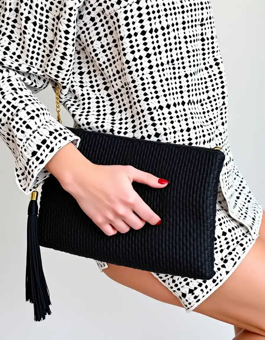 Clutch elegante in pelle nera intrecciata