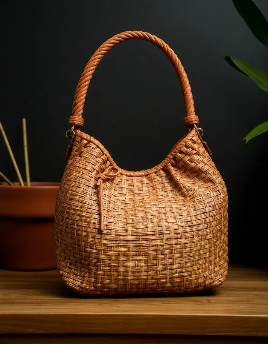 Borsa hobo morbida in pelle marrone intrecciata