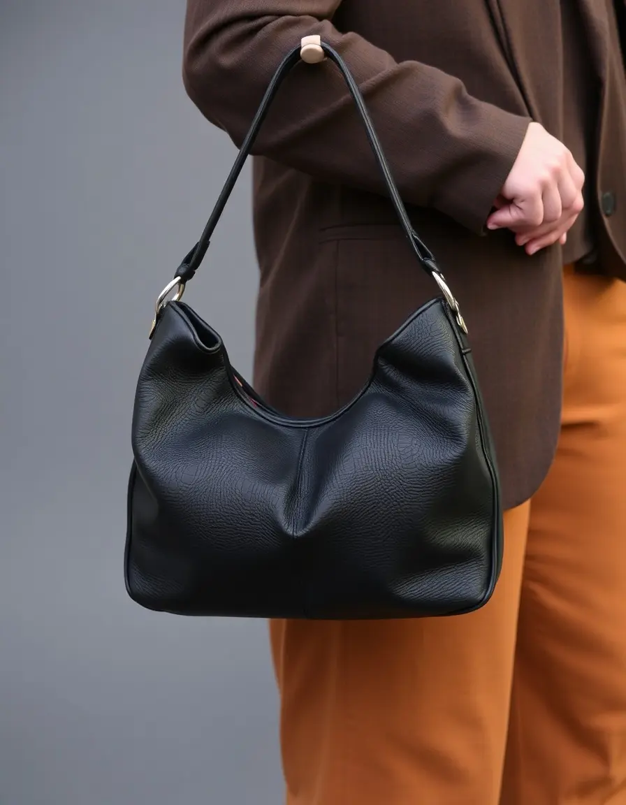 Borsa hobo in pelle nera morbida e capiente