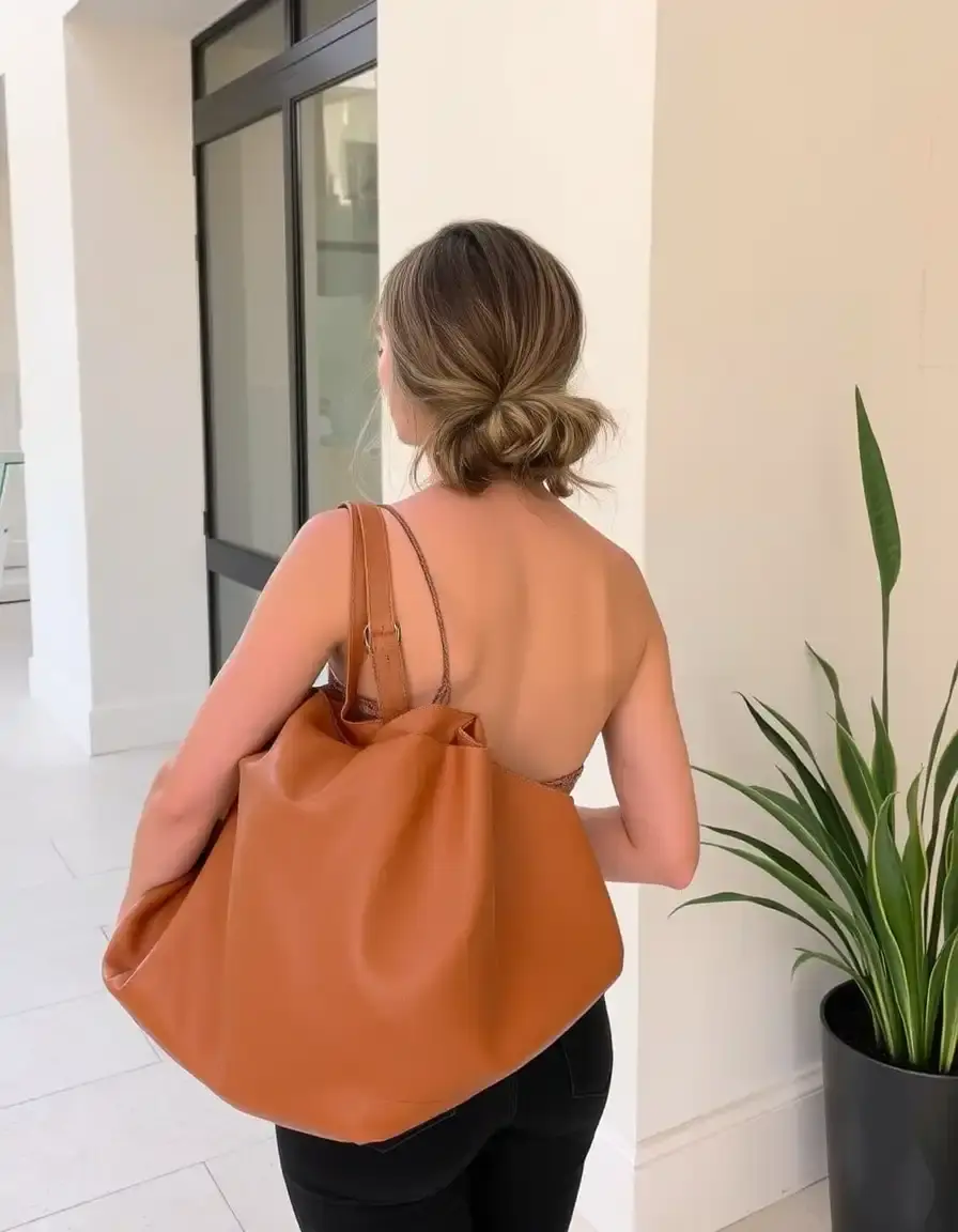 Borsa sling in pelle color cuoio