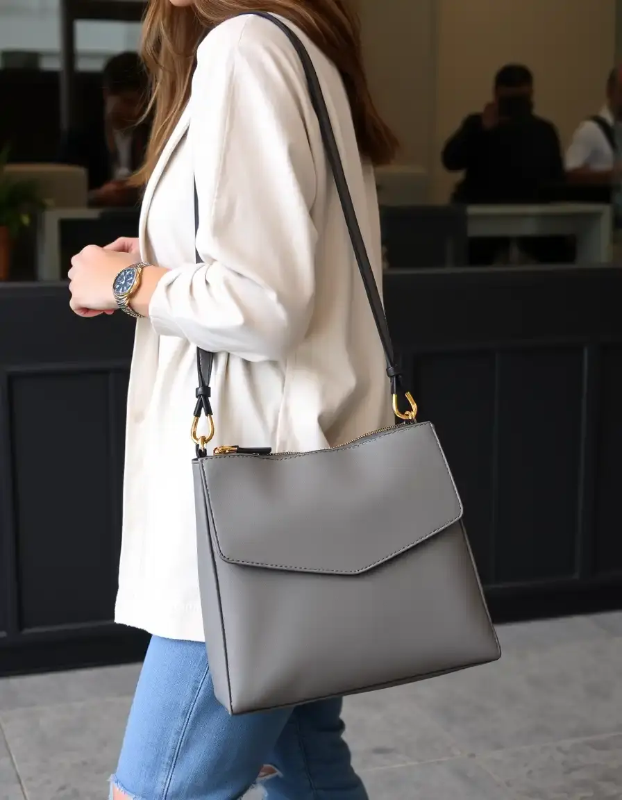 Borsa fashion in pelle grigia