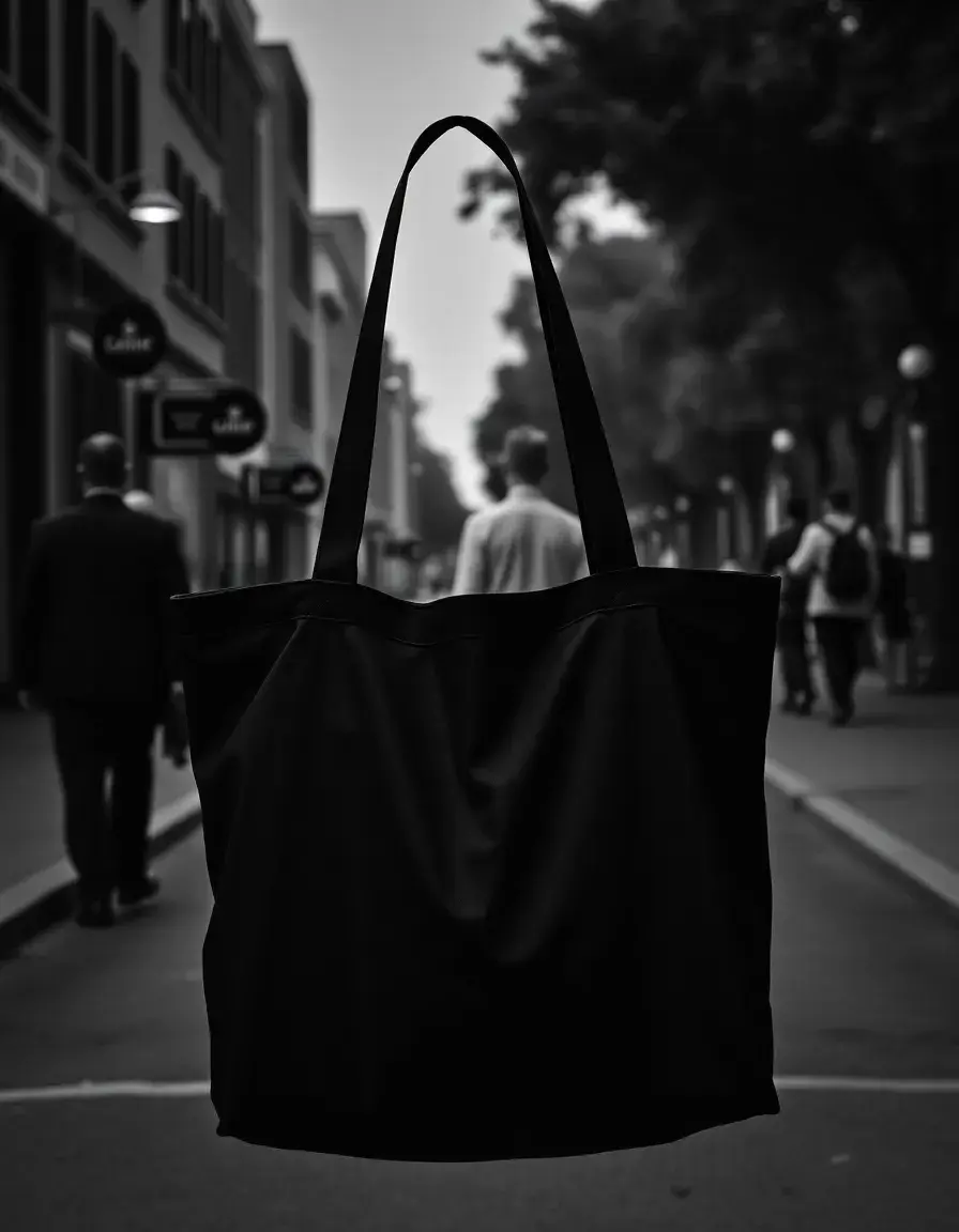 Tote bag uomo in pelle nera stile minimalista