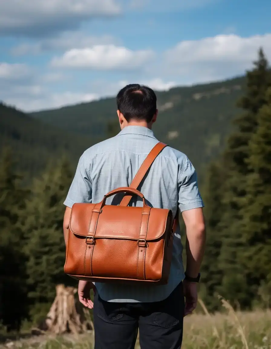 Borsa a cartella uomo pelle marrone stile vintage