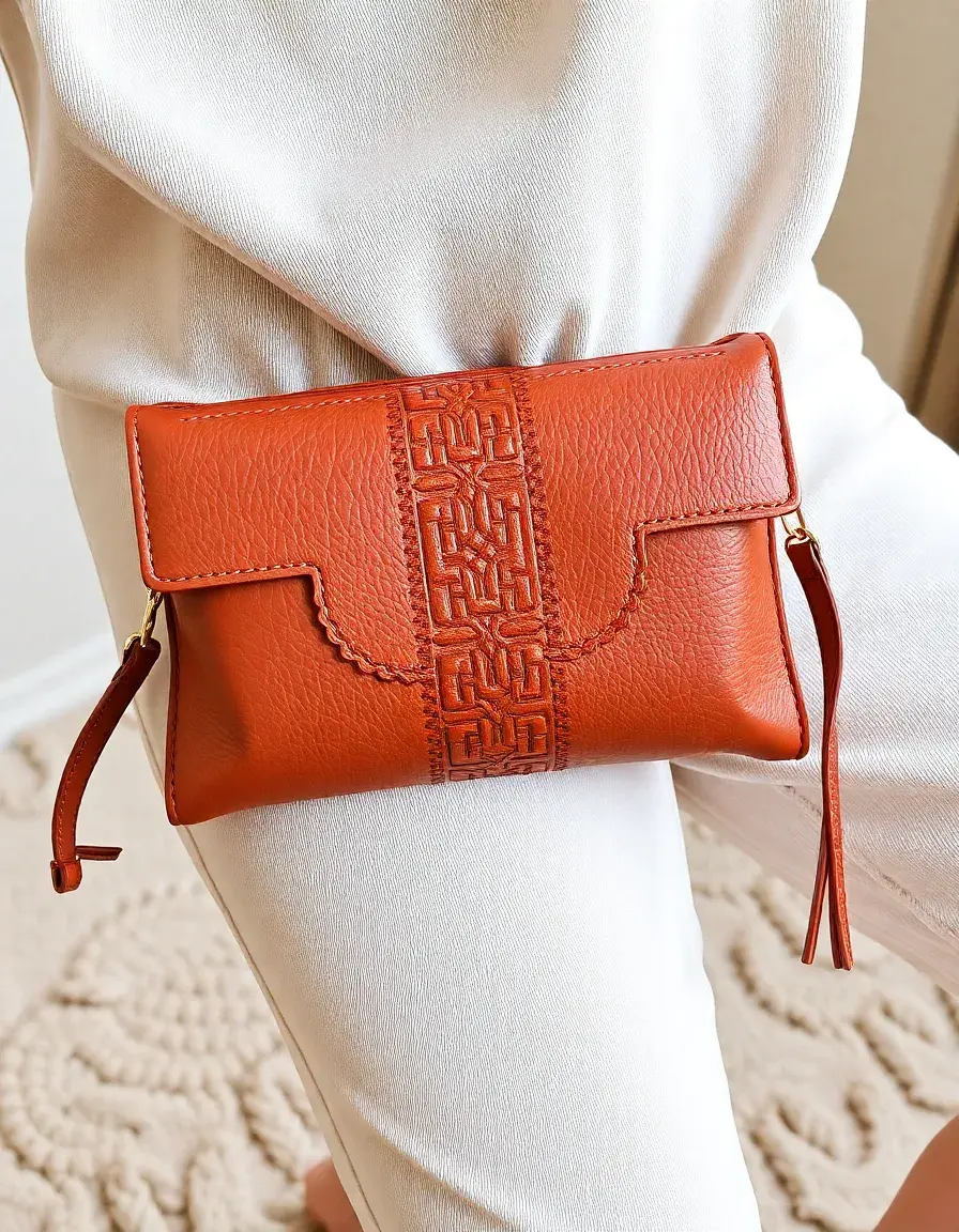 Clutch donna pelle marrone da sera