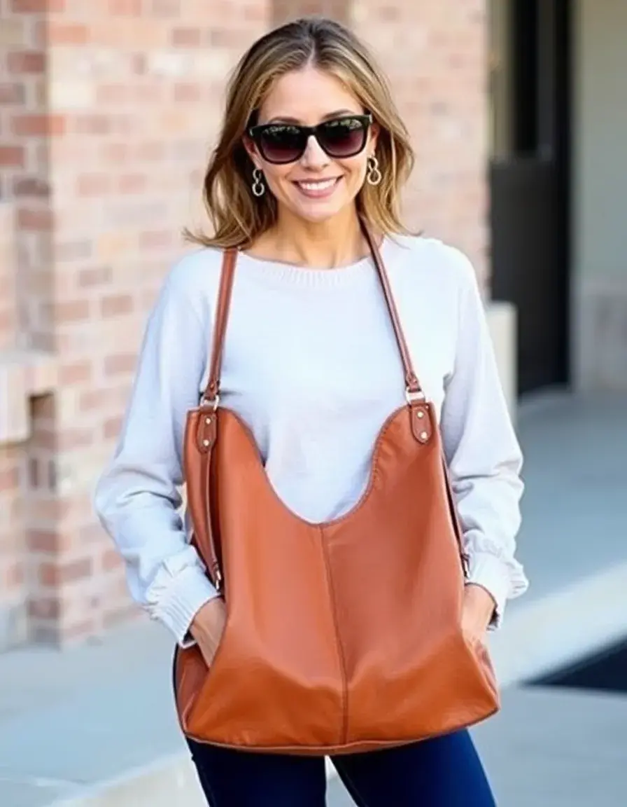 Borsa hobo donna pelle morbida tan