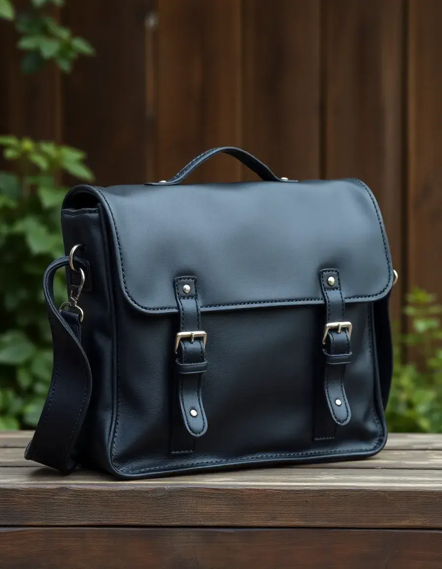Borsa messenger uomo in pelle nera elegante per laptop