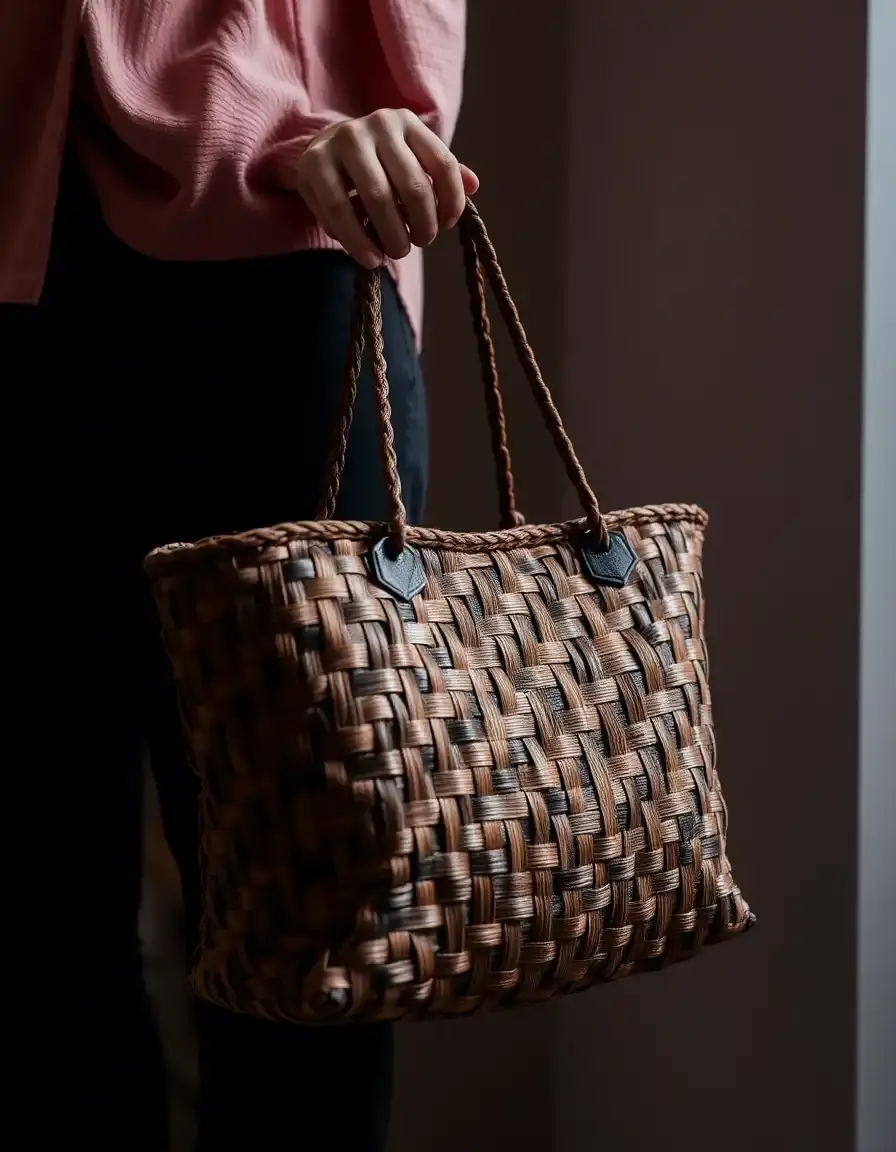 Borsa tote in pelle intrecciata marrone di alta qualità