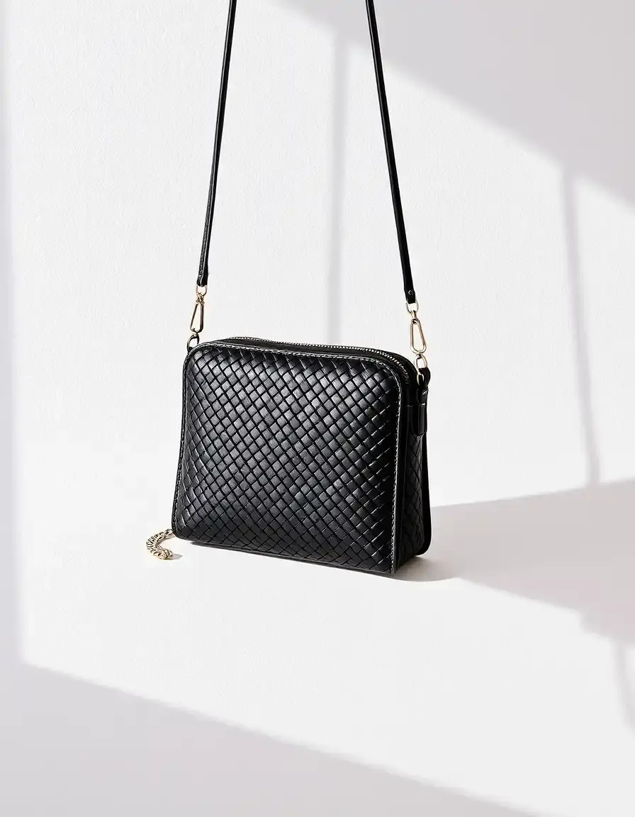 Borsa a tracolla nera in pelle intrecciata elegante