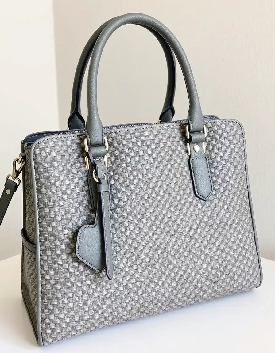 Borsa a mano grigia in pelle intrecciata per ufficio
