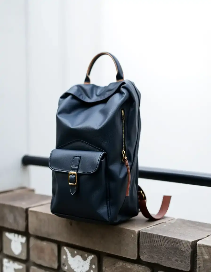 Zaino uomo pelle blu navy per pendolari