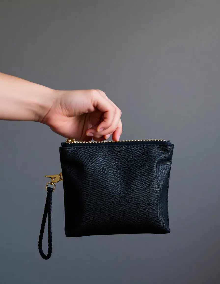 Pochette da mano in pelle nera lucida