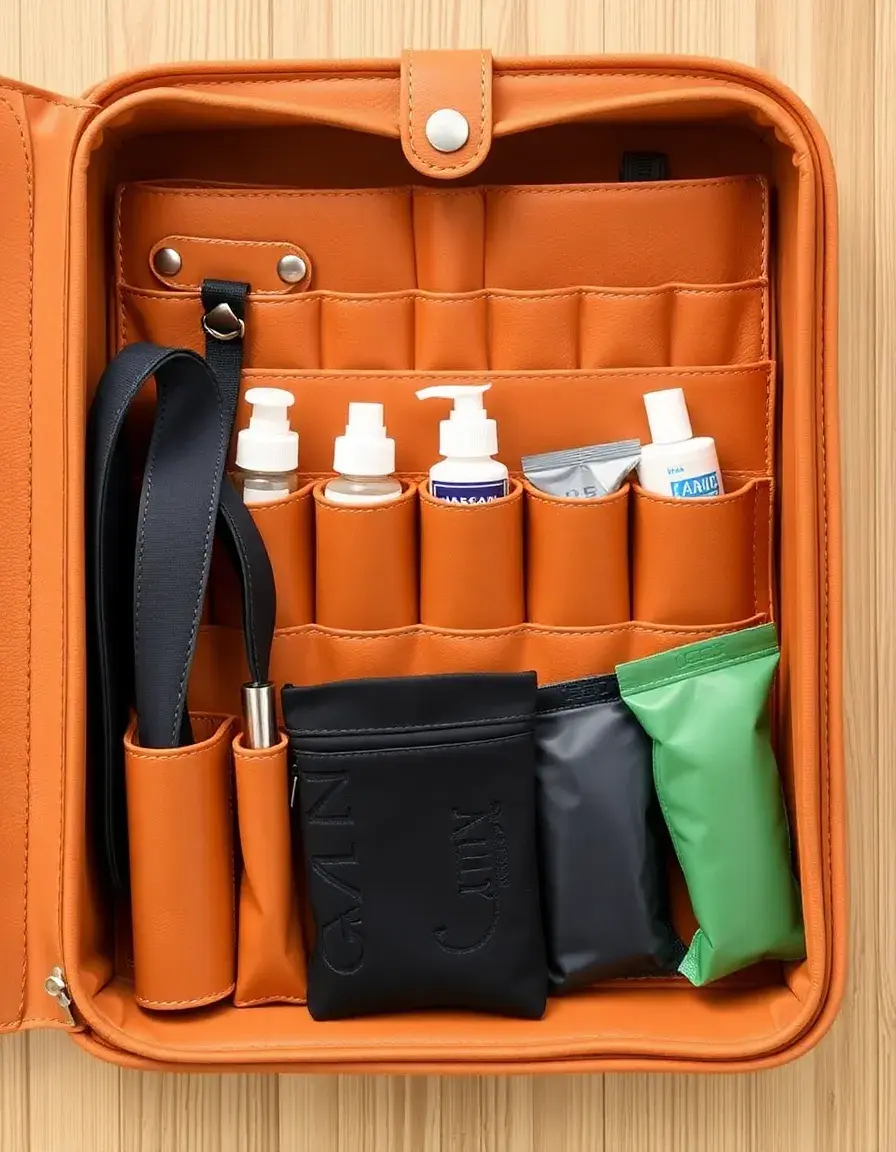 Organizer in pelle color cuoio con scomparti