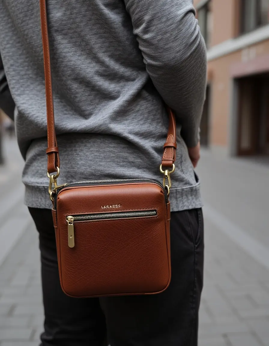 Borsello uomo pelle marrone crossbody design moderno