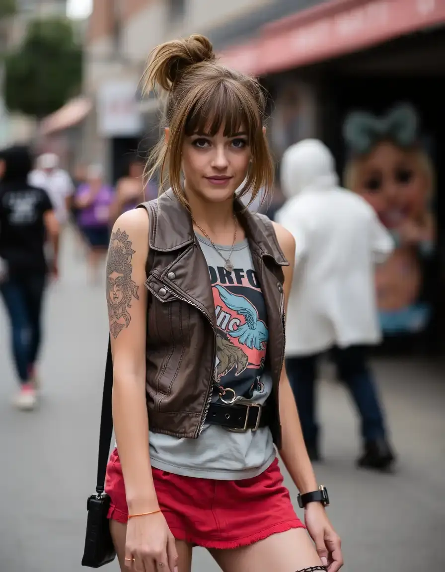 Giacca in pelle marrone stile punk