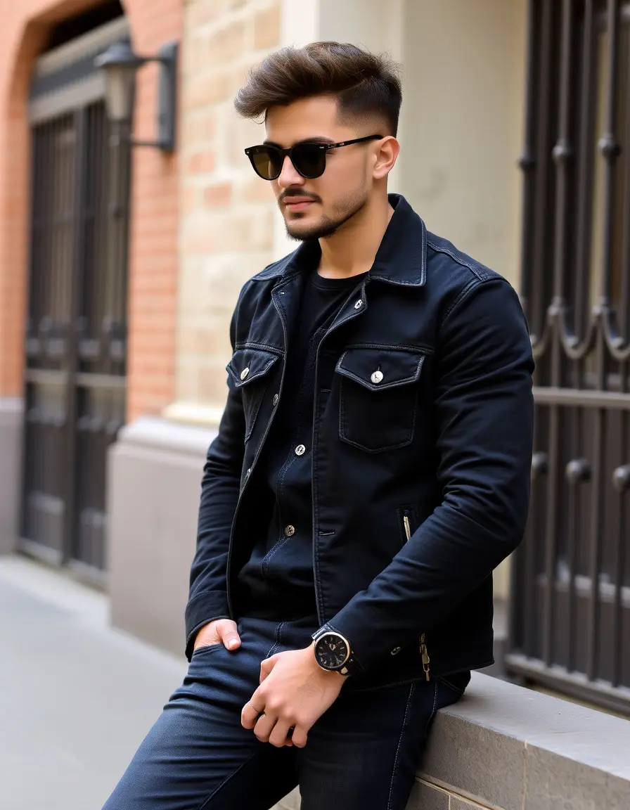 Chiodo pelle nero casual uomo borchie discrete