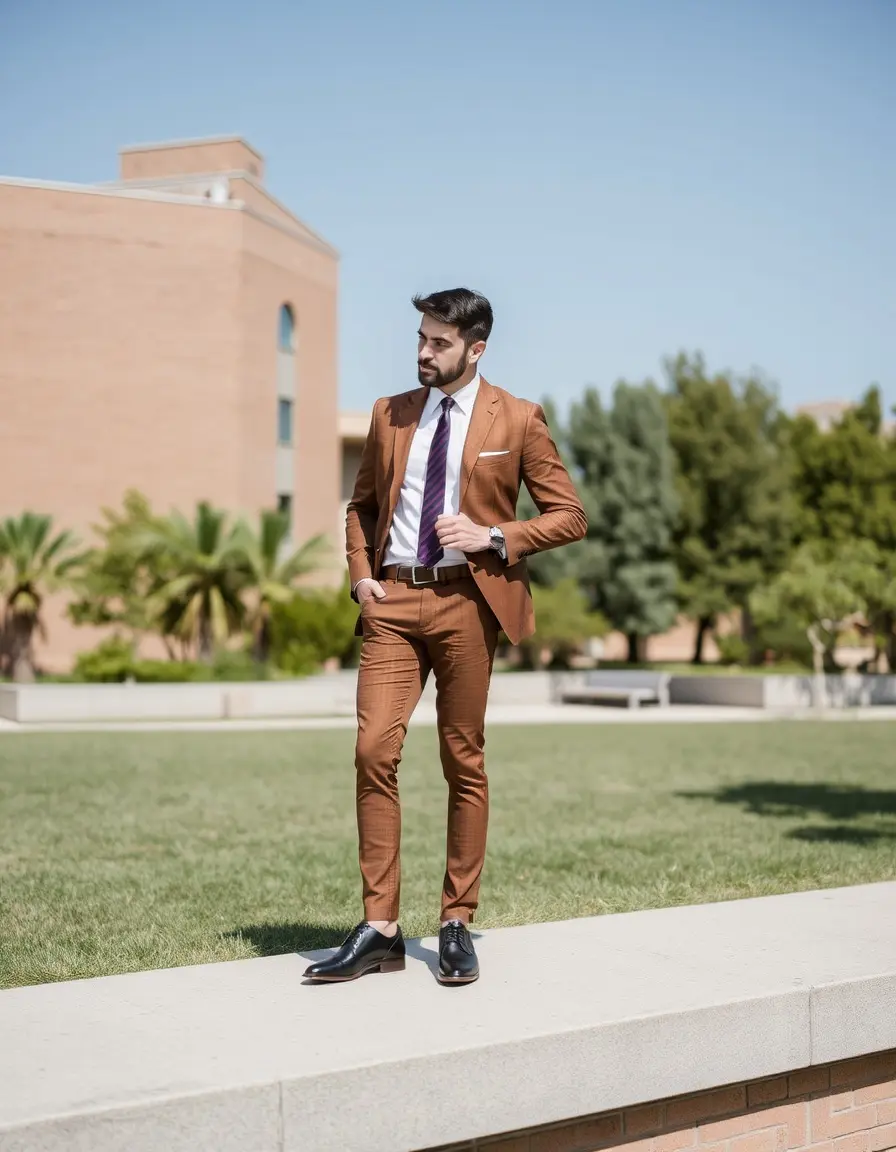 Cintura sottile slim in pelle marrone uomo