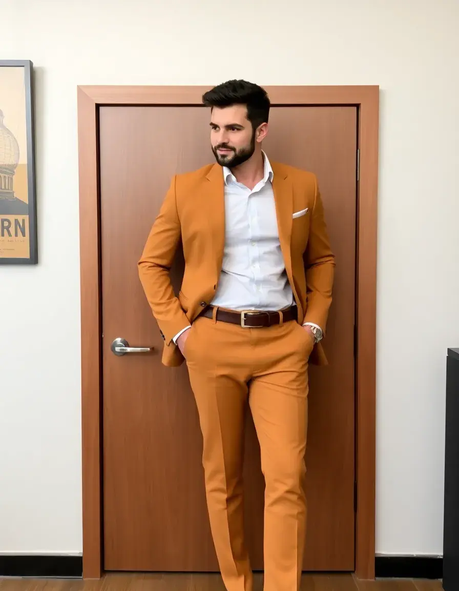 Cintura uomo slim fit in pelle tan