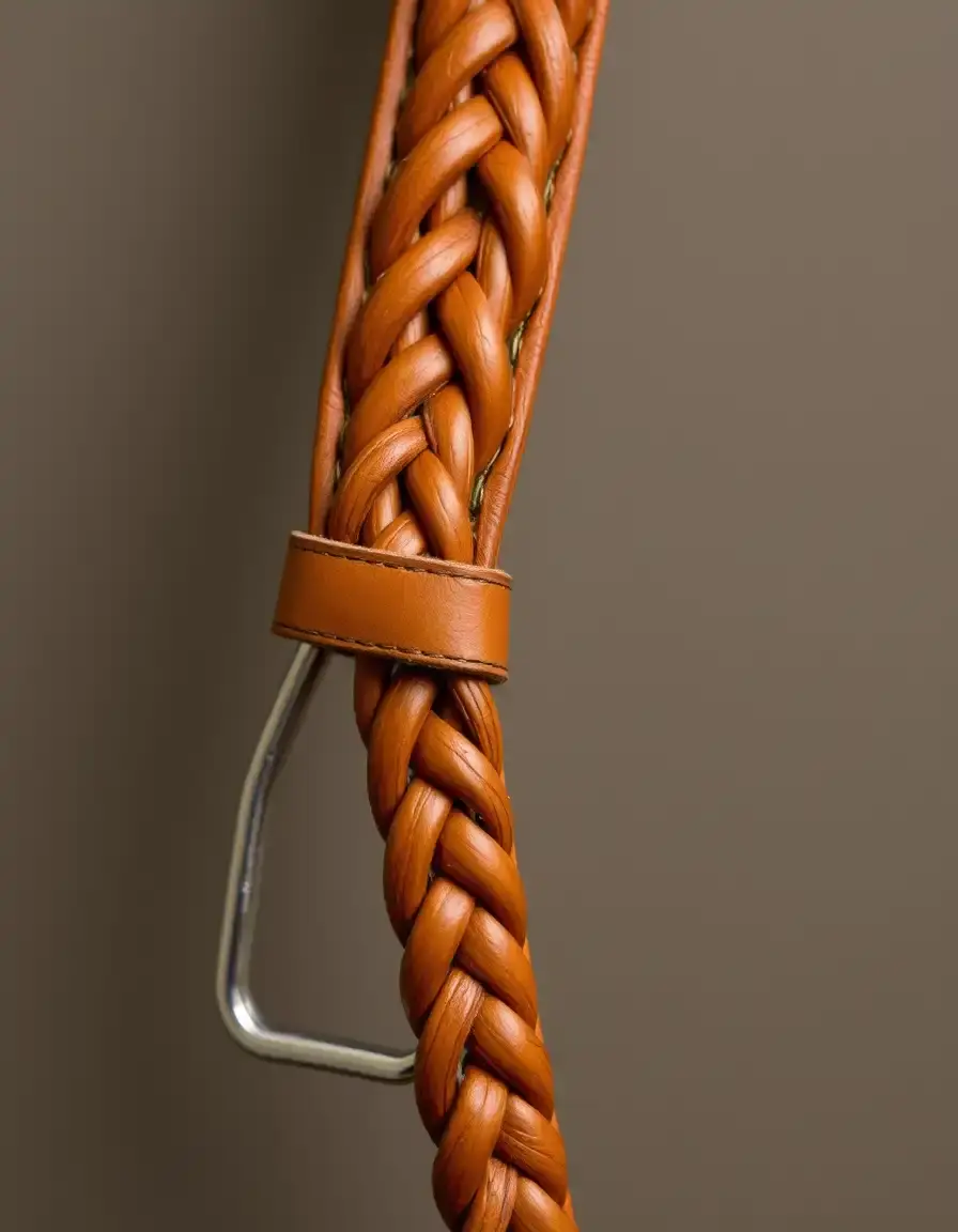 Cintura uomo pelle intrecciata color cuoio
