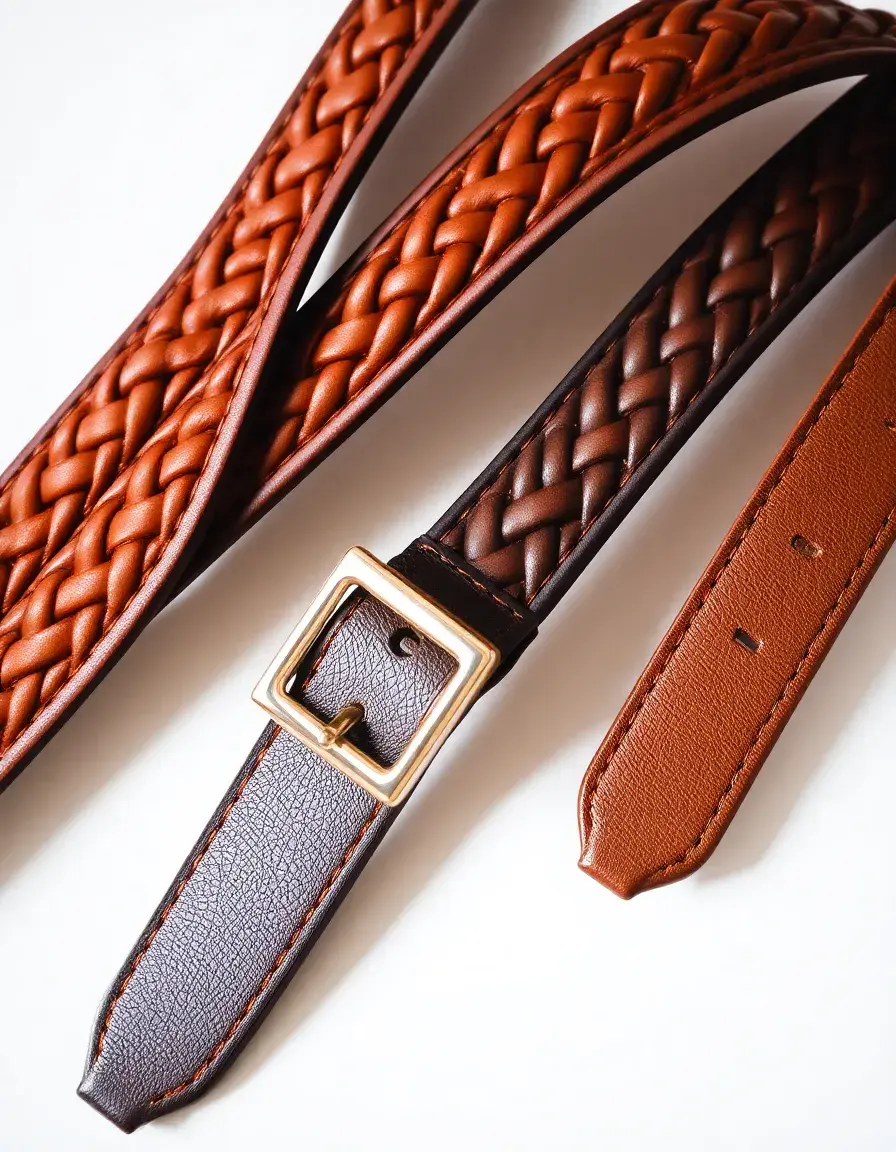 Cintura intrecciata in pelle marrone uomo