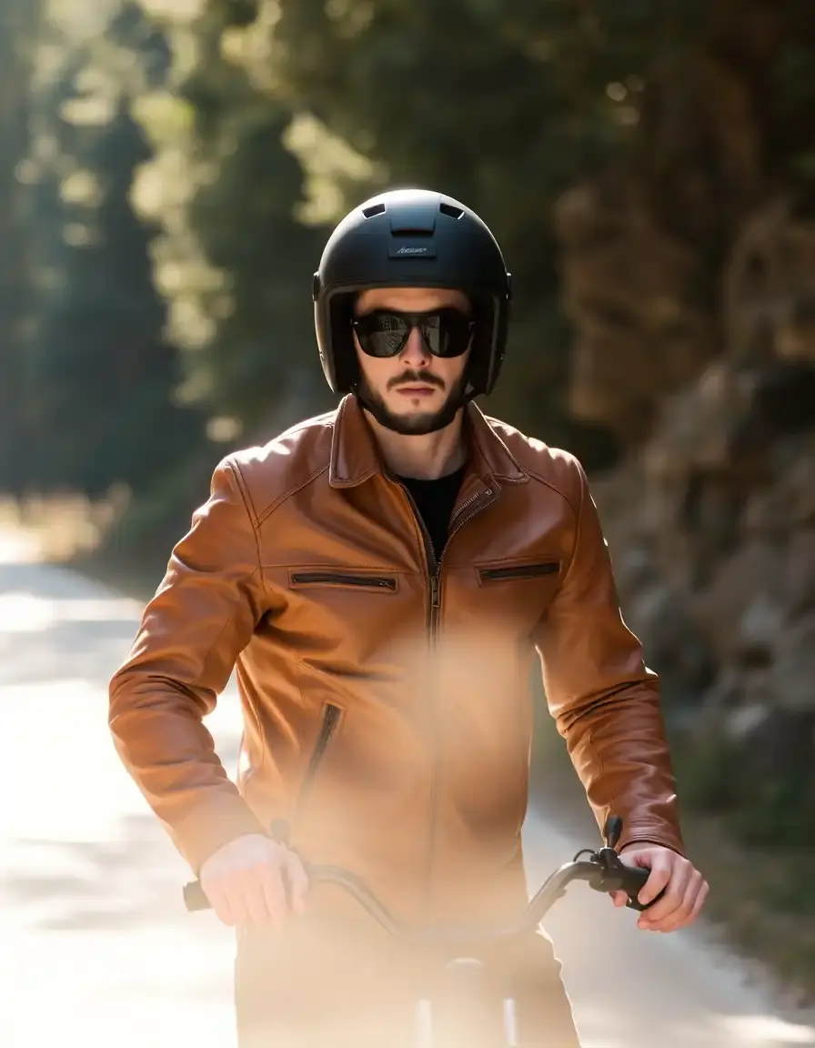 Giacca in pelle color cuoio stile moto per donna