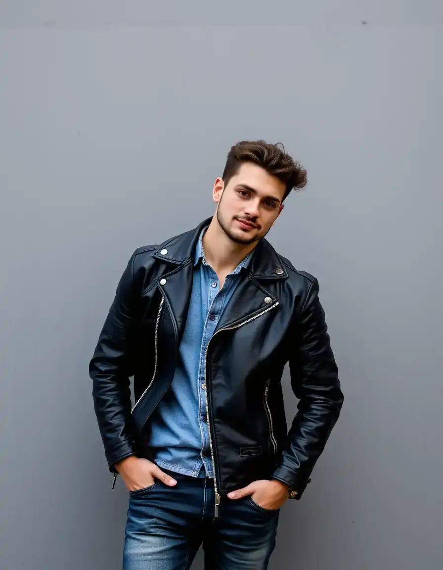 Giacca pelle nera casual stile motociclista minimale