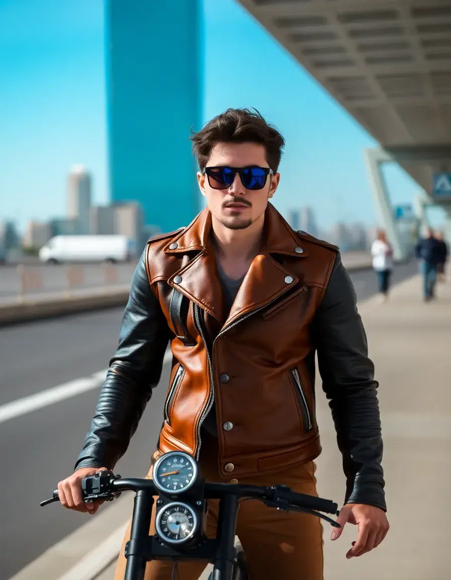 Giacca in pelle slim fit color cuoio chiaro