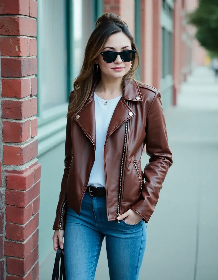 Giacca donna pelle marrone stile classico taglio moderno