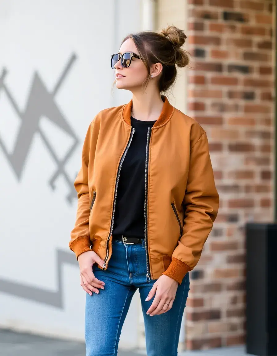 Giacca bomber donna pelle color tabacco morbida