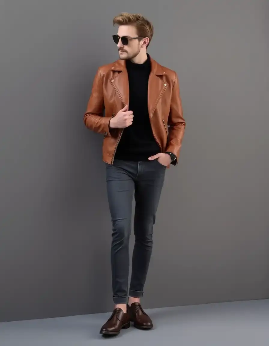 Giacca slim fit donna pelle color tan