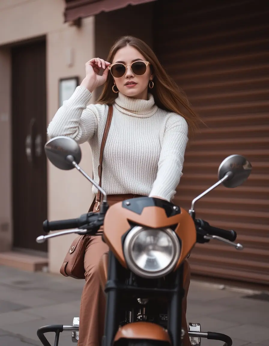 Giacca fashion moto in pelle marrone