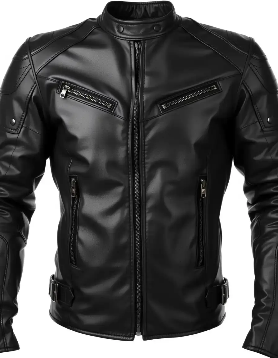Giacca moto uomo in pelle nera con protezioni e zip