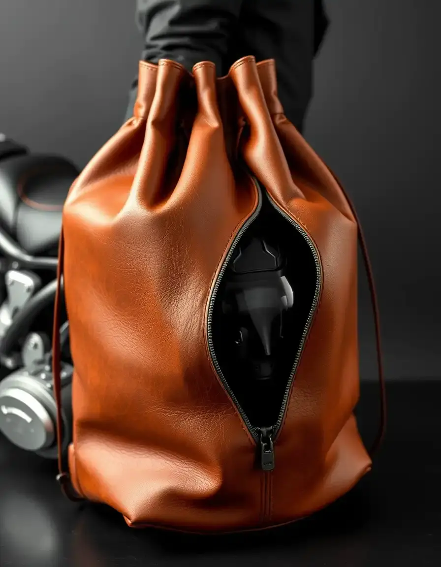 Borsa porta casco in pelle morbida con lacci
