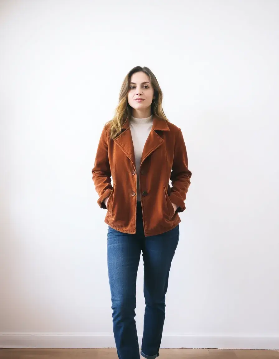 Giacca in pelle scamosciata marrone con bottoni