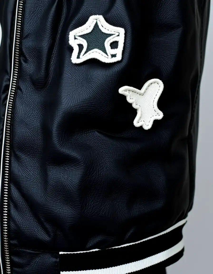 Giacca Varsity in pelle bianca e nera con patch