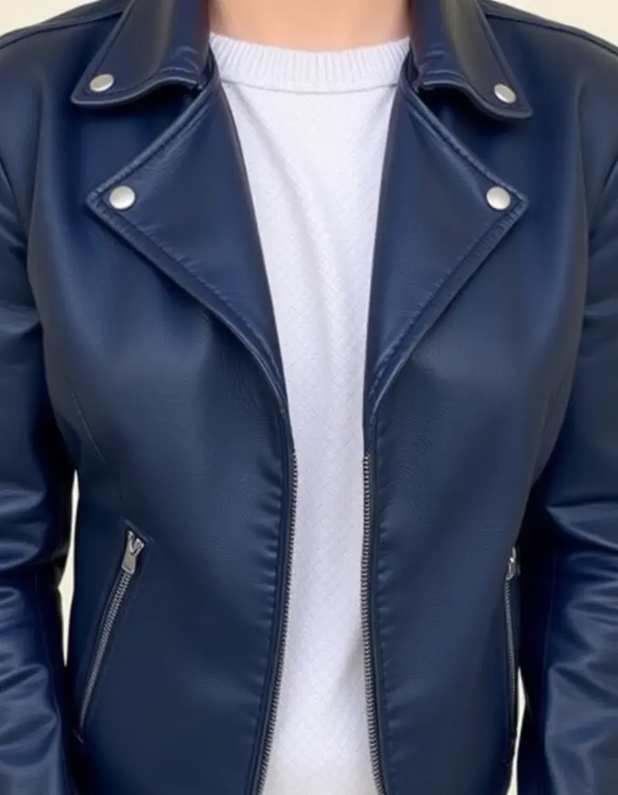 Giacchetto di pelle blu navy taglio classico