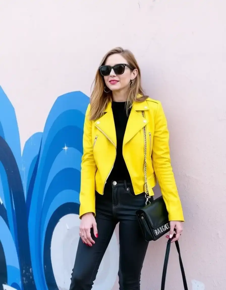 Giacchetto di pelle giallo acceso per look audace
