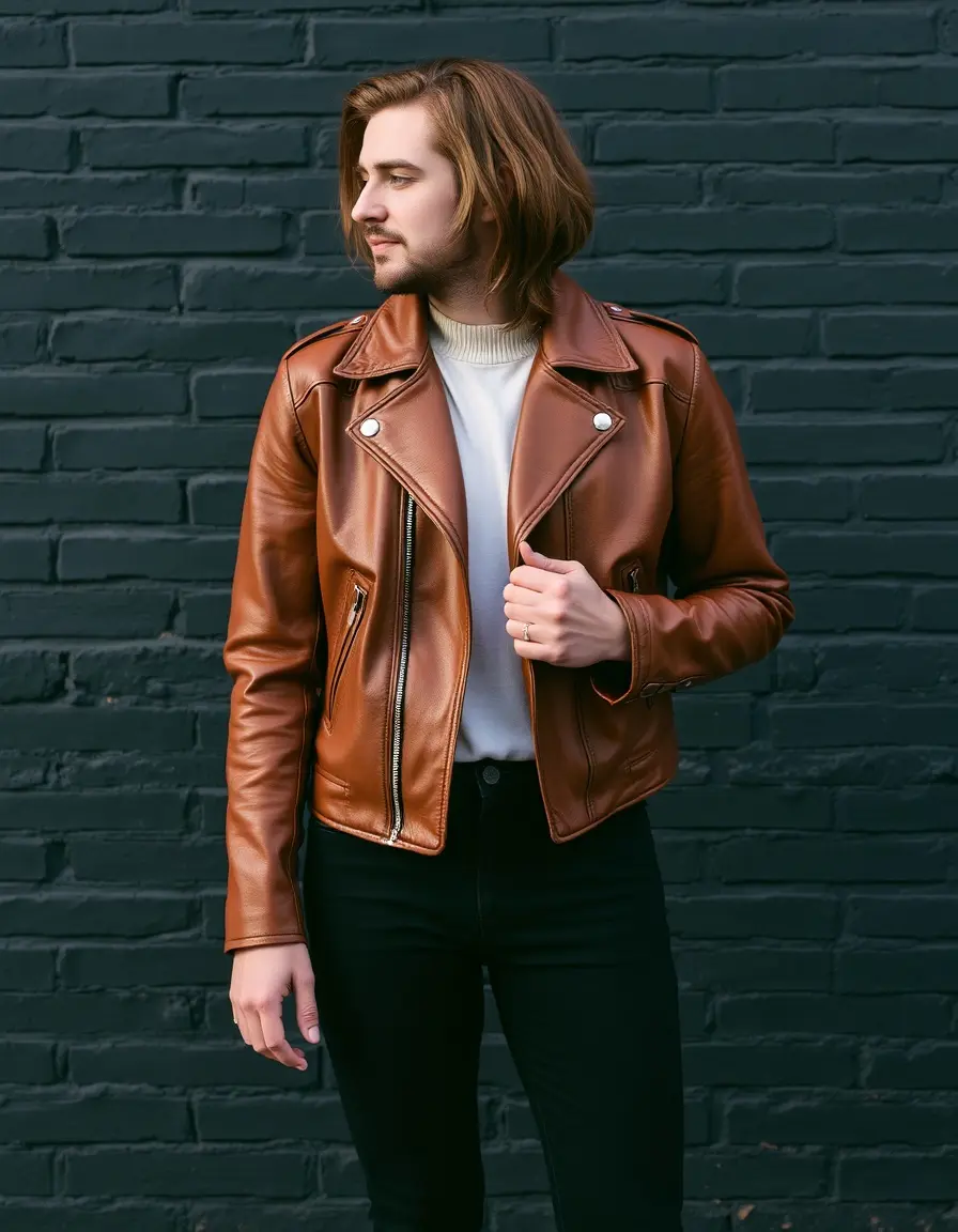 Brown Leather Classic Jacket: giacca in pelle marrone classica stile vintage