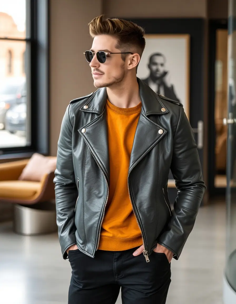 Gray Leather Modern Jacket: giacca in pelle grigia moderna dallo stile contemporaneo