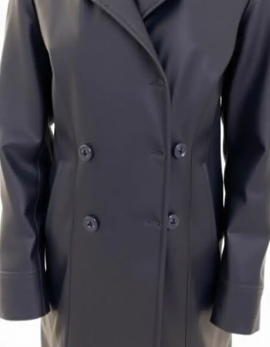 Pea coat in pelle blu navy uomo doppiopetto
