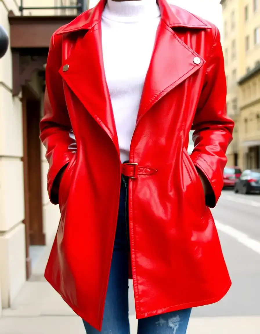 Giubbotto in pelle donna rosso vivace con vita sciancrata